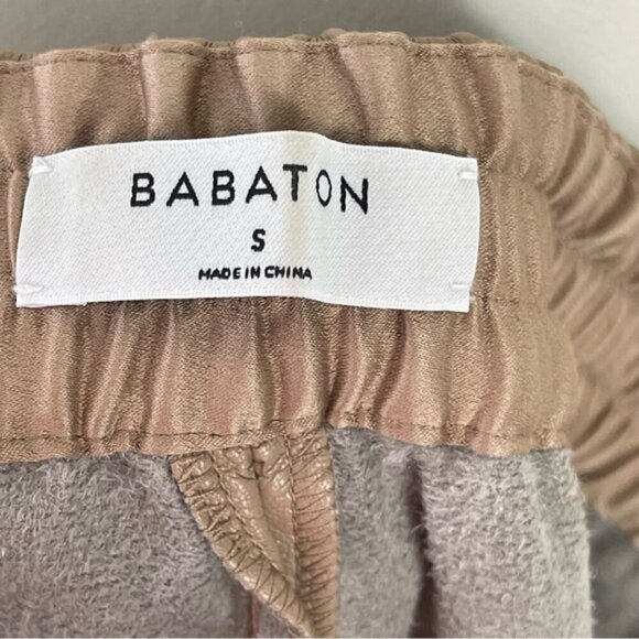 Aritzia Babaton Zedel Vegan Leather Jogger Pant Tan Size Small Pull on Comfy - Picture 8 of 13